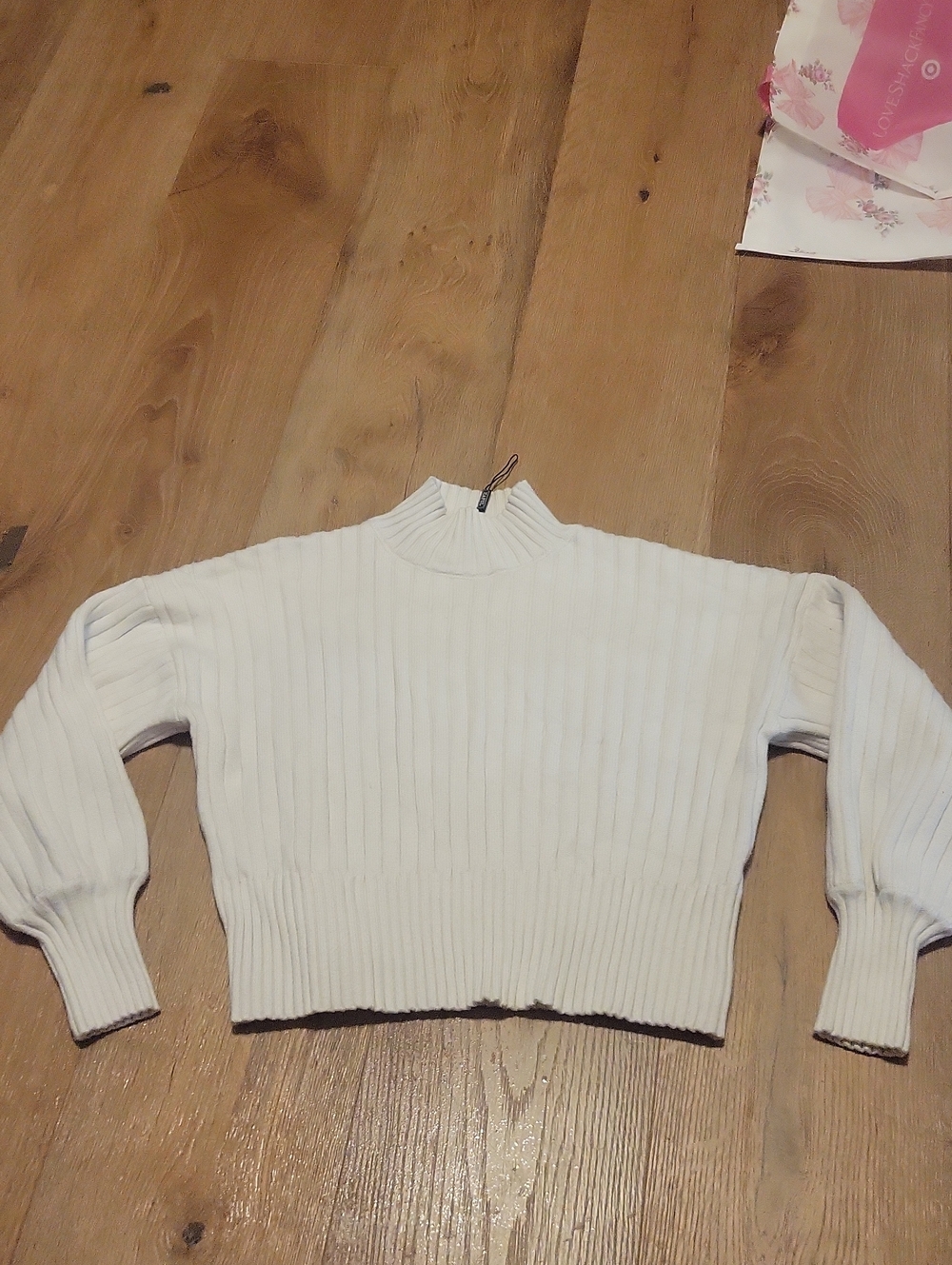 Zaful White Ribbed Mock Neck Sweater One Size Fits All
